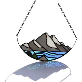 HAOSUM Mountain Decor Suncatcher للنافذة، نافذة زجاجية ملونة معلقة وزخارف جدارية فنية، الاختيار الصحيح للنوافذ وديكور الحائط مثل المنزل، غرفة المعيشة، المطبخ، غرفة النوم، الحمام. (رمادي أزرق)