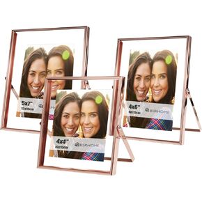 BSRHOME 5x7, 4x6, 4x4 Floating Picture Frames with Glass, Metal Photo frames for Freestanding Tabletop Display, Set of 3 Silver in Kuwait