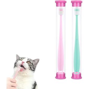 طقم فرشاة أسنان للكلاب من تاكباك، 360 درجة، فرشاة أسنان للقطط ذات رائحة منعشة عميقة مع صندوق تخزين بمقبض من السيليكون، مجموعة العناية بأسنان القطط والكلاب ونظافة الفم للحيوانات الأليفة (وردي + أزرق) in Kuwait