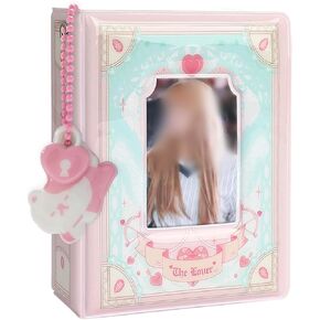 ألبوم صور صغير مقاس 3 بوصات Kpop Photocard حامل كتاب على شكل باب ألبوم مجوف 40 جيبًا حامل بطاقات مع قلادة (باب وردي)