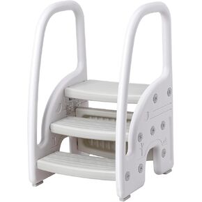 RONIPIC Step Stool Ladder with Handle for Kids,Learning Helper for Toilet Potty Training, Adjustable Toddler 2 3 Step Stool Non-Slip Design,Standing Tower for Bathroom&Kitchen Counter (Grey-White) in Kuwait