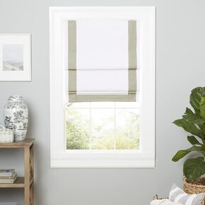 Exclusive Home Frontera 100% Blackout Roman Shade, 23"x64", White/Denim in Kuwait