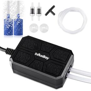 InfluxBay Silent Aquarium Air Pump: Double Outlet Fish Tank Oxygen Pump Small Aquarium Air Bubbler Pump with Air Stone Oxygen Tube and Check Valve Accessories for Fish Tank up to 20 Gallon in Saudi Arabia