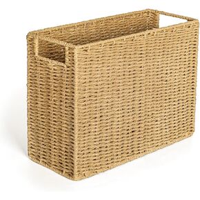 AELS Woven Natural Fibre Magazine Holder, Scalloped Edge Magazine Rack Floor, Hand-woven Magazine Organizer, Magazine Basket, Boho Modern Farmhouse Book Basket, File Newspaper Mail Holder for Office