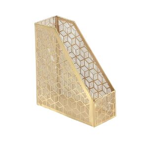 سلة مهملات صغيرة من CosmoLiving من Cosmopolitan Metal Cylinder مع تصميم زهور منحوتة بالليزر، مقاس 9 × 9 × 10 بوصة، ذهبي