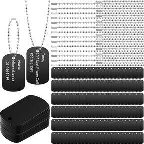 Military Dog Tags Set Blank Bulk Aluminum Blank Dog Tags Ball Steel Chain Rectangle Metal Stamping Tags for DIY Decorative Craft Pet Dog Identification Tags Supplies, Black(200 Sets) in Kuwait