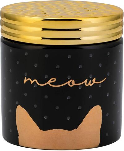 Amici Pet Meow Ceramic Treats Jar, 18 Fluid Ounces, Black and Gold in Kuwait