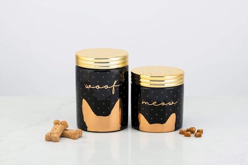 Amici Pet Meow Ceramic Treats Jar, 18 Fluid Ounces, Black and Gold in Kuwait