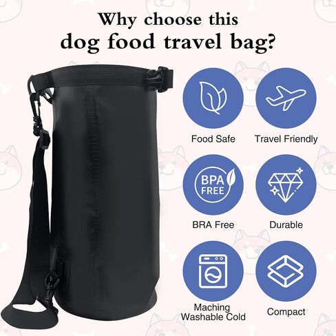 Apatal Dog Food Travel Bag, 20L Large Pet Food Travel Storage Bag with Shoulder Strap Waterproof Portable Puppy Feeder Container Food System to Keep Food Fresh for Camping Hiking-Black in Saudi Arabia