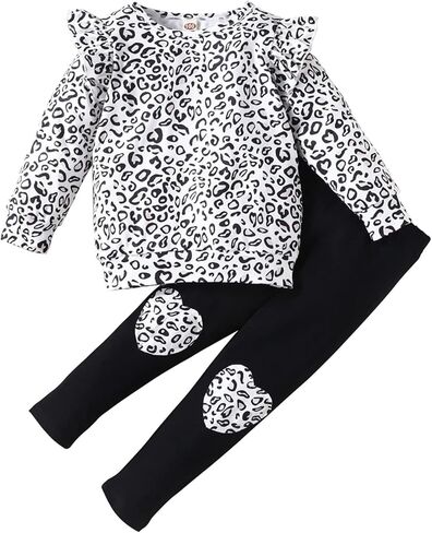 QLIPIN الفتيات الصغيرات 2 قطعة وتتسابق طفل ليوبارد طباعة بلوزات و طماق مجموعة ملابس المدرسة ملابس الخريف مجموعات in Kuwait