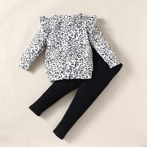 QLIPIN الفتيات الصغيرات 2 قطعة وتتسابق طفل ليوبارد طباعة بلوزات و طماق مجموعة ملابس المدرسة ملابس الخريف مجموعات in Kuwait