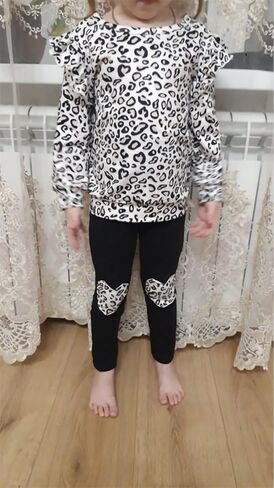 QLIPIN الفتيات الصغيرات 2 قطعة وتتسابق طفل ليوبارد طباعة بلوزات و طماق مجموعة ملابس المدرسة ملابس الخريف مجموعات in Kuwait