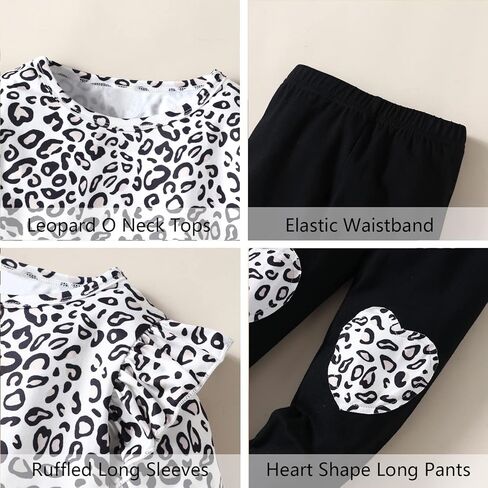 QLIPIN الفتيات الصغيرات 2 قطعة وتتسابق طفل ليوبارد طباعة بلوزات و طماق مجموعة ملابس المدرسة ملابس الخريف مجموعات in Kuwait