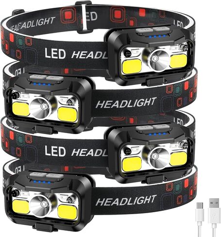 LHKNL Headlamp Rechargeable, Lumen Super Bright Motion Sensor Head Lamp Flashlight,2-Pack Waterproof LED Headlight with White Red Light,8 Modes Head Lights for Camping Cycling Running Fishing in Kuwait