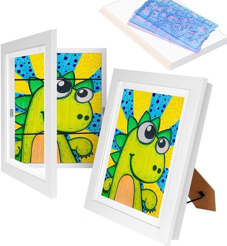 BEAUTIFABLE 2 Pcs Kids Art Frames 8.5x11 Front Opening with Stand, Artwork Display Storage Picture Frames Changeable with 40 Papers and 4 Rulers in Kuwait