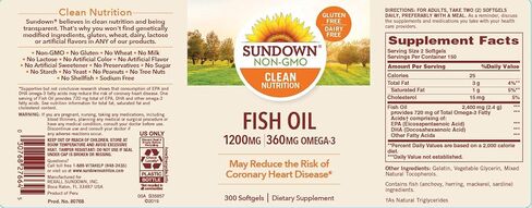زيت السمك صن داون 1200 مجم كبسولات هلامية، مكمل غذائي أوميجا 3، يدعم صحة القلب والتمثيل الغذائي، 300 قطعة in Kuwait