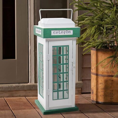 Yonxuleo Metal Candle Lantern Decorative Telephone Booth Design with Artificial Sakura Bouquets Metal Candle Holder Outdoor Decor Garden Patio Decoration in Kuwait