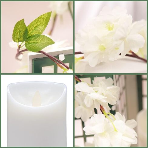 Yonxuleo Metal Candle Lantern Decorative Telephone Booth Design with Artificial Sakura Bouquets Metal Candle Holder Outdoor Decor Garden Patio Decoration in Kuwait