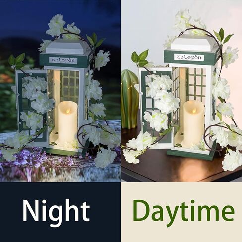 Yonxuleo Metal Candle Lantern Decorative Telephone Booth Design with Artificial Sakura Bouquets Metal Candle Holder Outdoor Decor Garden Patio Decoration in Kuwait