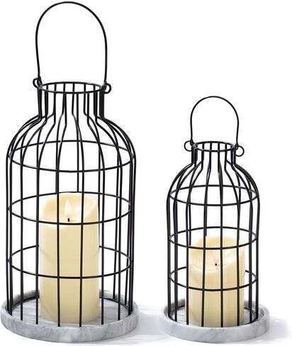 فانوس ديكور عصري لمنزل المزرعة - فوانيس شموع بقاعدة من الرخام الطبيعي لديكور غرفة المعيشة - فوانيس مزخرفة لديكور المنزل، ديكور رف المدفأة، طاولة طعام المطبخ in Kuwait