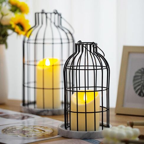 فانوس ديكور عصري لمنزل المزرعة - فوانيس شموع بقاعدة من الرخام الطبيعي لديكور غرفة المعيشة - فوانيس مزخرفة لديكور المنزل، ديكور رف المدفأة، طاولة طعام المطبخ in Kuwait