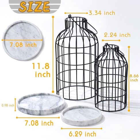 فانوس ديكور عصري لمنزل المزرعة - فوانيس شموع بقاعدة من الرخام الطبيعي لديكور غرفة المعيشة - فوانيس مزخرفة لديكور المنزل، ديكور رف المدفأة، طاولة طعام المطبخ in Kuwait