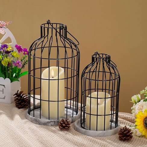 فانوس ديكور عصري لمنزل المزرعة - فوانيس شموع بقاعدة من الرخام الطبيعي لديكور غرفة المعيشة - فوانيس مزخرفة لديكور المنزل، ديكور رف المدفأة، طاولة طعام المطبخ in Kuwait