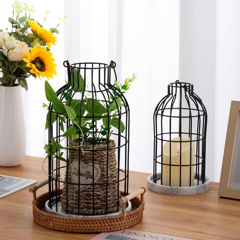 فانوس ديكور عصري لمنزل المزرعة - فوانيس شموع بقاعدة من الرخام الطبيعي لديكور غرفة المعيشة - فوانيس مزخرفة لديكور المنزل، ديكور رف المدفأة، طاولة طعام المطبخ in Kuwait