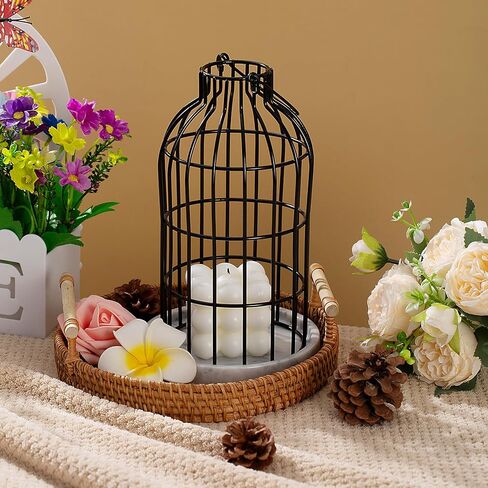 فانوس ديكور عصري لمنزل المزرعة - فوانيس شموع بقاعدة من الرخام الطبيعي لديكور غرفة المعيشة - فوانيس مزخرفة لديكور المنزل، ديكور رف المدفأة، طاولة طعام المطبخ in Kuwait