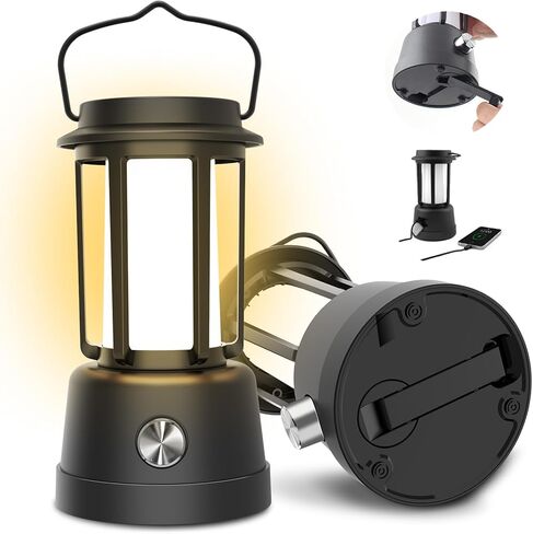 فانوس تخييم LED، يعمل بالطاقة الشمسية 6000 مللي أمبير في الساعة / كرنك يدوي / مصابيح تخييم قابلة لإعادة الشحن USB-C، 3 أوضاع إضاءة 3500 لومين قابلة للتعتيم وأضواء خيمة معلقة مقاومة للماء لفشل انقطاع التيار الكهربائي المنزلي في حالات الطوارئ in Kuwait