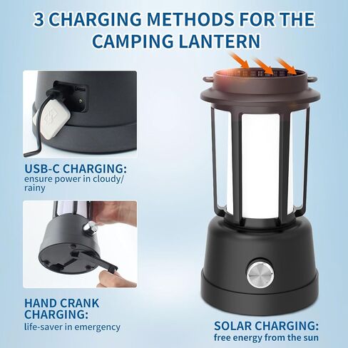فانوس تخييم LED، يعمل بالطاقة الشمسية 6000 مللي أمبير في الساعة / كرنك يدوي / مصابيح تخييم قابلة لإعادة الشحن USB-C، 3 أوضاع إضاءة 3500 لومين قابلة للتعتيم وأضواء خيمة معلقة مقاومة للماء لفشل انقطاع التيار الكهربائي المنزلي في حالات الطوارئ in Kuwait