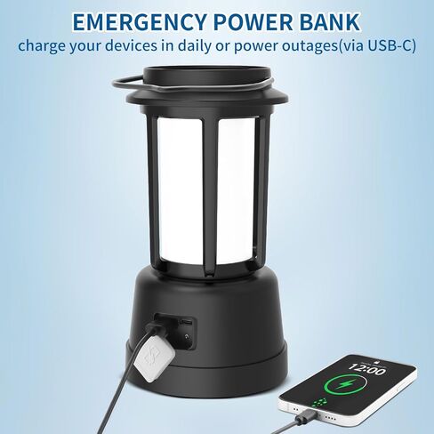 فانوس تخييم LED، يعمل بالطاقة الشمسية 6000 مللي أمبير في الساعة / كرنك يدوي / مصابيح تخييم قابلة لإعادة الشحن USB-C، 3 أوضاع إضاءة 3500 لومين قابلة للتعتيم وأضواء خيمة معلقة مقاومة للماء لفشل انقطاع التيار الكهربائي المنزلي في حالات الطوارئ in Kuwait