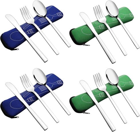 أدوات مائدة للتخييم من الفولاذ المقاوم للصدأ مع حقيبة حمل، مجموعة من 2 in Kuwait