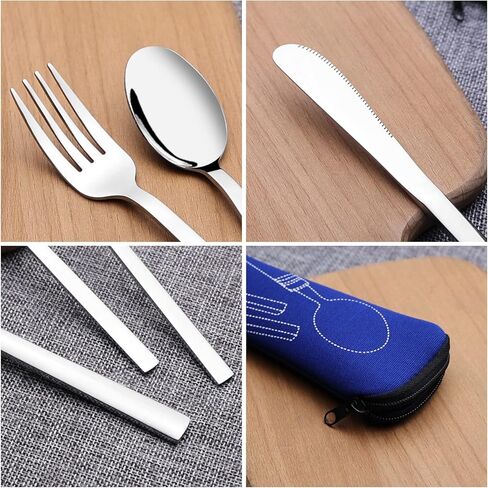 أدوات مائدة للتخييم من الفولاذ المقاوم للصدأ مع حقيبة حمل، مجموعة من 2 in Kuwait