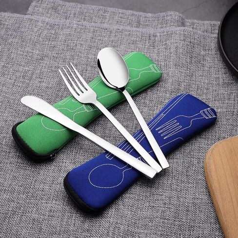 أدوات مائدة للتخييم من الفولاذ المقاوم للصدأ مع حقيبة حمل، مجموعة من 2 in Kuwait