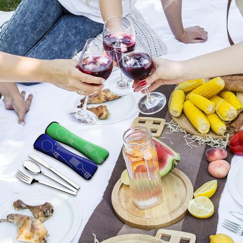 أدوات مائدة للتخييم من الفولاذ المقاوم للصدأ مع حقيبة حمل، مجموعة من 2 in Kuwait