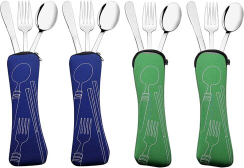 أدوات مائدة للتخييم من الفولاذ المقاوم للصدأ مع حقيبة حمل، مجموعة من 2 in Kuwait