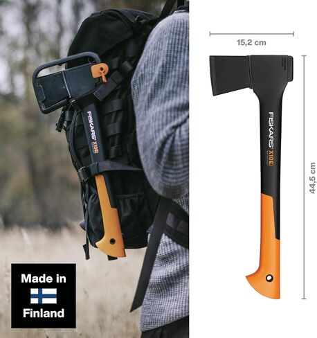 Fiskars Chopping Axe S X10 ، تتضمن حقيبة التخزين والحمل ، الطول: 44 سم ، طبقة غير لاصقة ، مقبض من الشفرة/الألياف الصلب عالي الجودة ، أسود/برتقالي ، 1015619 in Kuwait