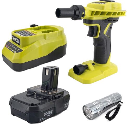 Ryobi P738T High Volume Air Inflator Bundle; 18-Volt ONE+ Lithium-Ion Cordless Power Inflator with (1) 1.5 Ah Battery and (1) 18-Volt Charger and Buho Flashlight in Kuwait