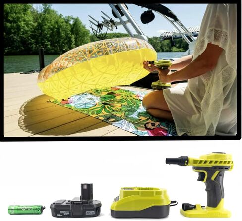 Ryobi P738T High Volume Air Inflator Bundle; 18-Volt ONE+ Lithium-Ion Cordless Power Inflator with (1) 1.5 Ah Battery and (1) 18-Volt Charger and Buho Flashlight in Kuwait