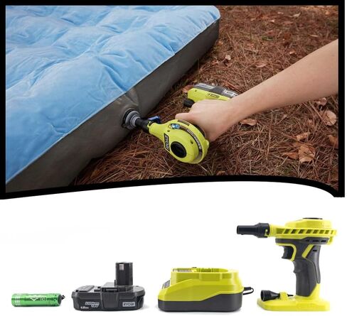 Ryobi P738T High Volume Air Inflator Bundle; 18-Volt ONE+ Lithium-Ion Cordless Power Inflator with (1) 1.5 Ah Battery and (1) 18-Volt Charger and Buho Flashlight in Kuwait