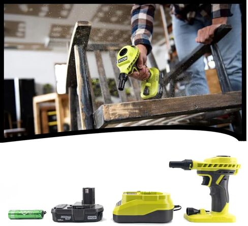 Ryobi P738T High Volume Air Inflator Bundle; 18-Volt ONE+ Lithium-Ion Cordless Power Inflator with (1) 1.5 Ah Battery and (1) 18-Volt Charger and Buho Flashlight in Kuwait