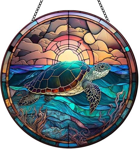 MATIHAY Sea Turtle Acrylic Window Hanging, Turtle Wall Hanging Ocean Themed Party Decorations, Turtle Wall Art Decor for Home, Office, Housewarming Gift (L, Turtle) in Kuwait