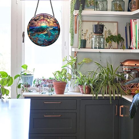 MATIHAY Sea Turtle Acrylic Window Hanging, Turtle Wall Hanging Ocean Themed Party Decorations, Turtle Wall Art Decor for Home, Office, Housewarming Gift (L, Turtle) in Kuwait