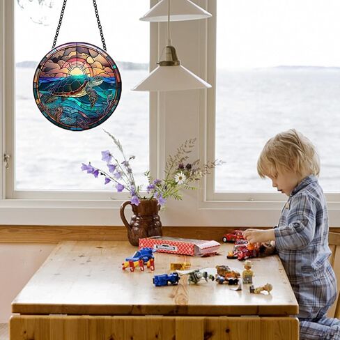 MATIHAY Sea Turtle Acrylic Window Hanging, Turtle Wall Hanging Ocean Themed Party Decorations, Turtle Wall Art Decor for Home, Office, Housewarming Gift (L, Turtle) in Kuwait