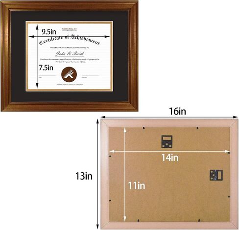 Golden State Art, 11x14 Dark Gold Document Frame for 8.5x11 Diploma/Certificate, Sawtooth Hangers for Wall Mounting with Real Glass (Black/Gold Double Mat, 2-Pack) in Saudi Arabia