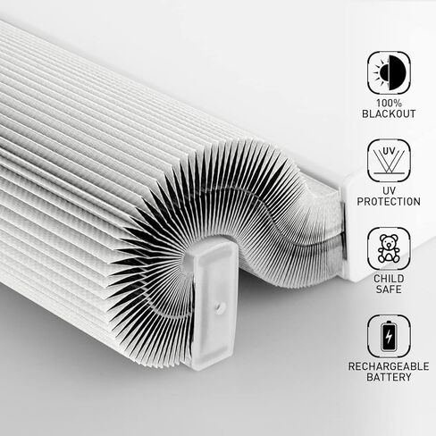 ستائر Grandekor بمحرك مع جهاز تحكم عن بعد، ظل خلوي بمحرك 100% ستائر تعتيم ذكية لاسلكية على شكل قرص العسل مع تعمل بالبطارية، أبيض، 30x64 in Kuwait
