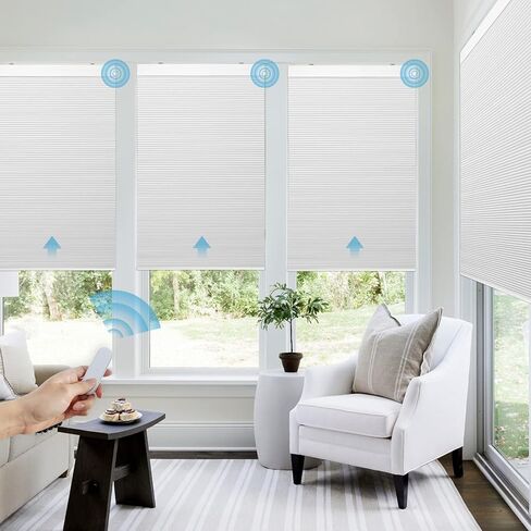 ستائر Grandekor بمحرك مع جهاز تحكم عن بعد، ظل خلوي بمحرك 100% ستائر تعتيم ذكية لاسلكية على شكل قرص العسل مع تعمل بالبطارية، أبيض، 30x64 in Kuwait