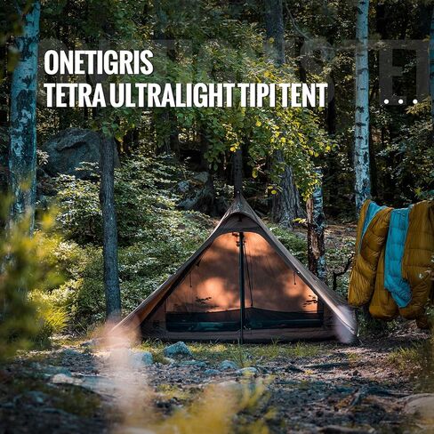 خيمة OneTigris Tetra خفيفة الوزن تيبي 1-2 شخص مع خيمة داخلية، عمود خيمة، خيمة عمود الرحلات، مقاومة للماء 3 فصول، مثالية للتخييم والمشي لمسافات طويلة وحقائب الظهر in Saudi Arabia