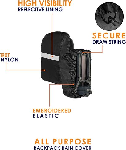 غطاء للمطر على الظهر مع بطانة عاكسة وحقيبة سفر - واقي حقيبة مقاوم للماء مع بطانة مرنة وعاكس أمان لركوب الدراجات | المشي لمسافات طويلة | التجديف | التخييم | تسلق الجبال in Kuwait